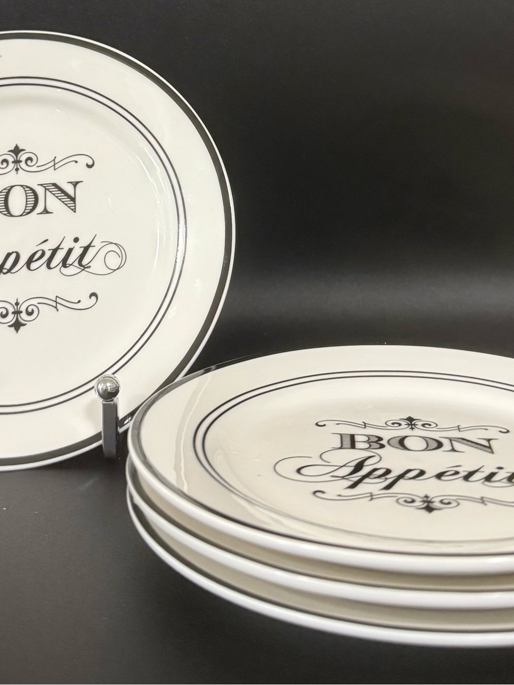 Set of 4 Ciroa Simple Serve “Bon Appétit" 6” White Porcelain Appetizer Plates